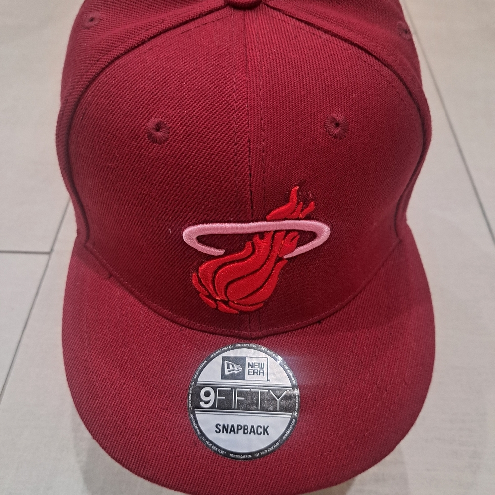 New Era Unisex 9Fifty Miami Heat NBA Snapback Hat Red Adjustable Cap Embroidered